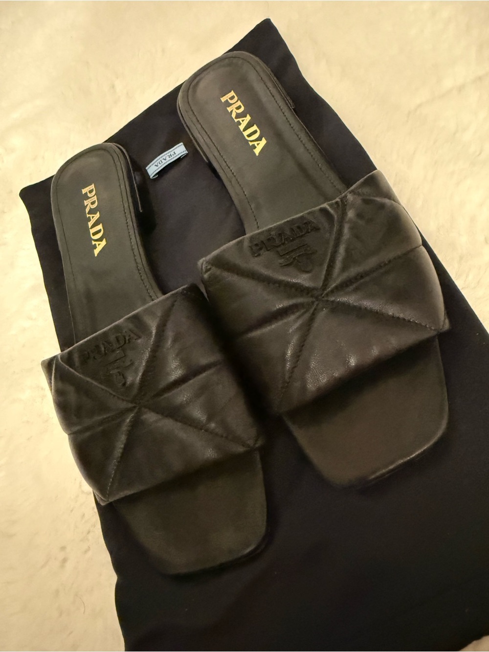 Prada Black Quilted Leather Slide Mules - Picture 3 of 12
